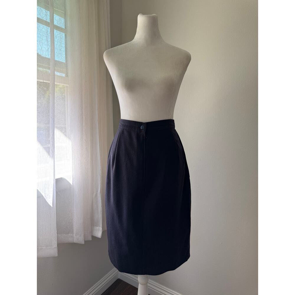 Vintage ‘90s Alba Fornari Pure Virgin Wool Navy Blue Knee Length Pencil Skirt